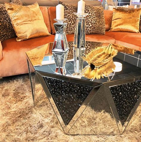 Modern Luxury Sparkle Crushed Glass Diamond Coffee Table