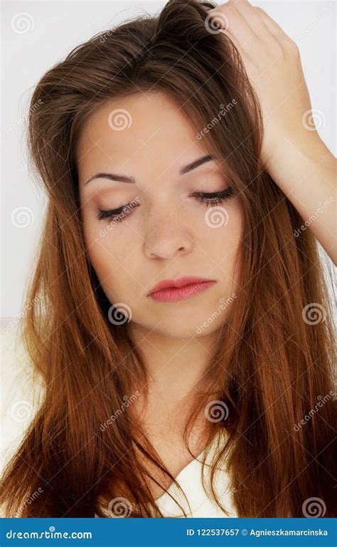 Young Woman With Headache Stock Image Image Of Isolated 122537657