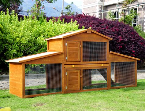 Pawhut Wooden Rabbit Hutch With Outdoor Run Backyard Bunny Cage Groupets