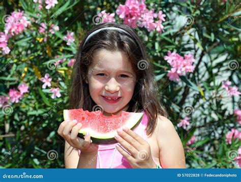 Cute Girl Eating A Slice Of Watermelon Stock Photo Image Of Person