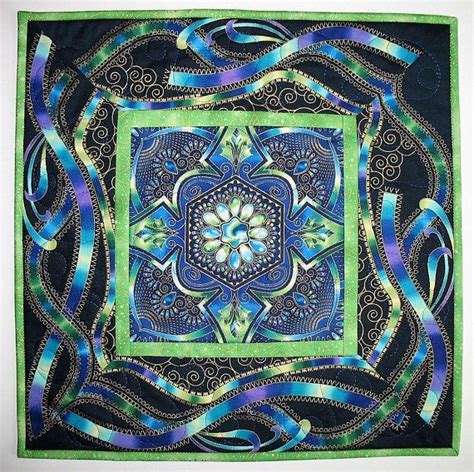 Medallion Table Topper Blues Greens Handmade Quilted Etsy Quilt