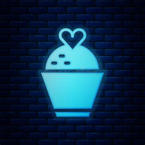 Glowing Neon Wedding Cake With Heart Icon Isolated On Brick Wall Background Vector Stock Vector