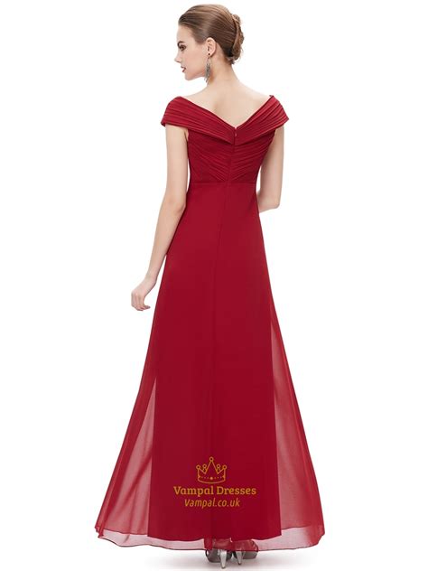 Browse bridesmaid dresses, mother of the bride dresses, wedding guest dresses and more here now! Burgundy Flowy Chiffon Off The Shoulder Empire Waist ...