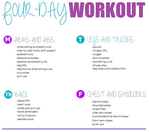Four Day Workout Routine Heath And Fitness Pinterest Routine