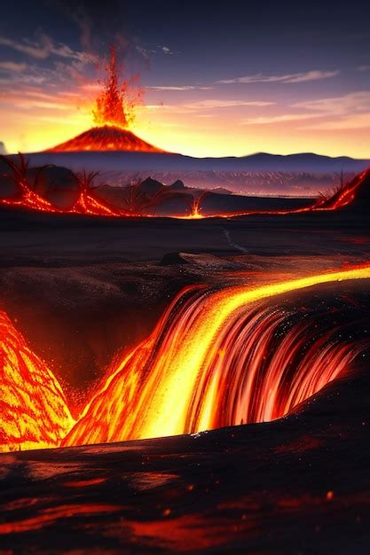 Vulcão Lava Dourado Magma Fluxo Natureza Paisagem Papel De Parede Fundo