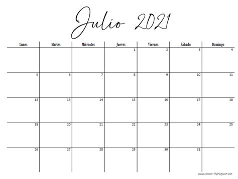 Planner Mensual Julio 2021 Gratis Calendario Plantilla De Calendario