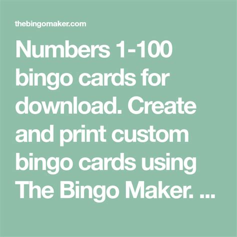 Numbers 1 100 Bingo Cards For Download Create And Print Custom Bingo
