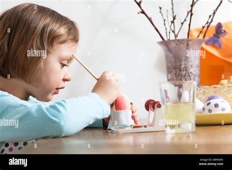 Little Girl Coloring Easter Eggs Munich Bavaria Germany Stock Photo