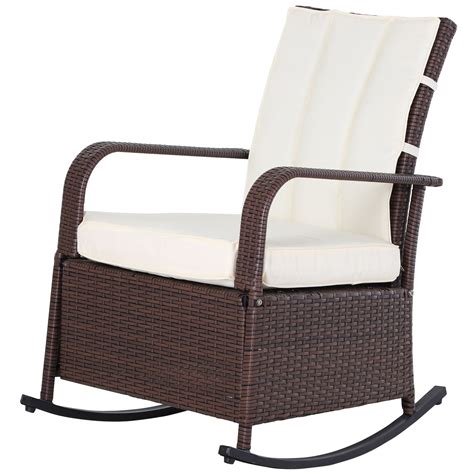 Outsunny Outdoor Rattan Recliner Rocking Chair Cushioned With Footrest