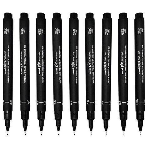 Uni Pin Fineliner Drawing Pen Complete Set Of 9 Grades Black Ink