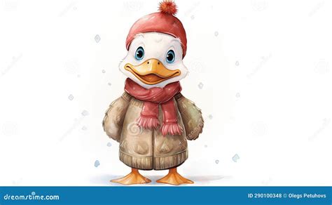 A Cartoon Duck Wearing A Red Hat And Scarf With A Scarf Around Its Neck