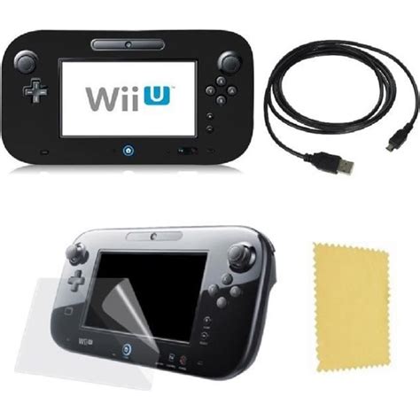 Pack 3 En 1 Nintendo Wii U Gamepad Housse Silicone Noir Chargeur