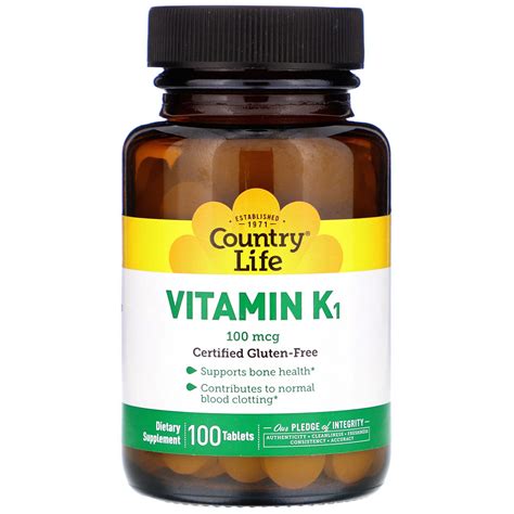 Country Life Vitamin K1 100 Mcg 100 Tablets Iherb