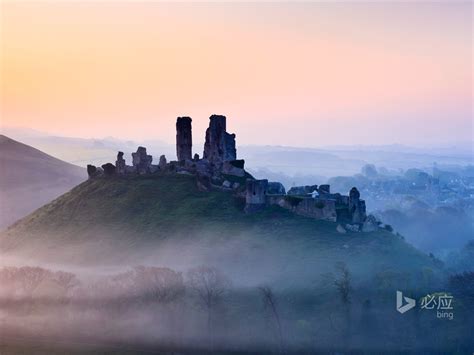 England Corfe Castle Sunrise Bing Desktop Wallpaper Preview