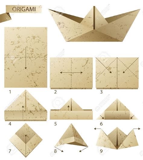 Origami 9 Pasos Para Hacer Barcos De Papel Ilustraciones Vectoriales