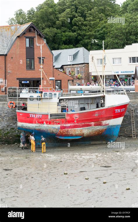 A Fishing Trawler In Dry Dock In Padstow Harbour Cornwall Uk Being