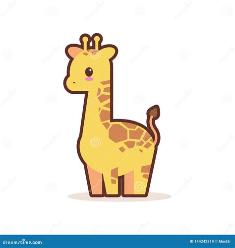 Cute Little Giraffe Cartoon Comic Character With Smiling Face Happy