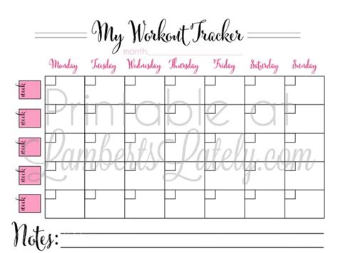 Printable Monthly Workout Calendar Workout Calendar Month Workout