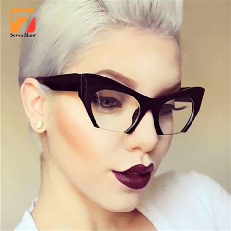 Women Small Half Frame Cat Eye Glasses Clear Lenses Ladie Brand Optical