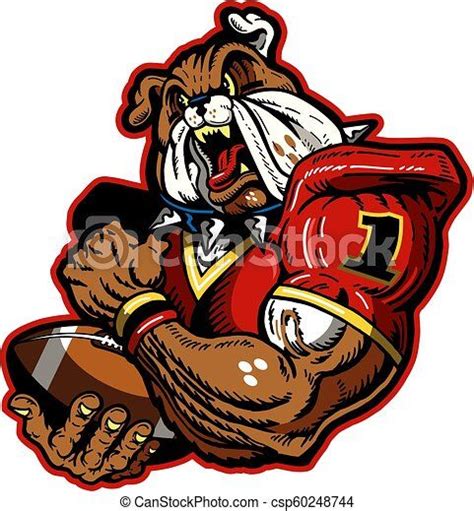 Bulldog Football Player Mascot Holding Ball For School College Or