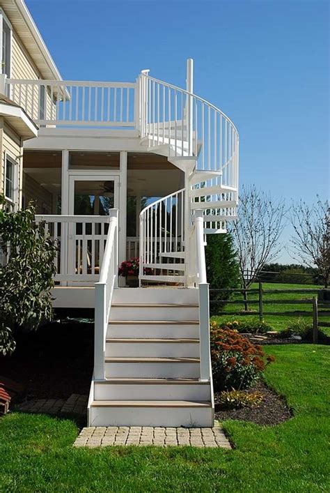 The stair flight can be equipped with protective paneling and a door with a panic bar or lock handle; Outdoor spiral staircase designs to complement the house ...