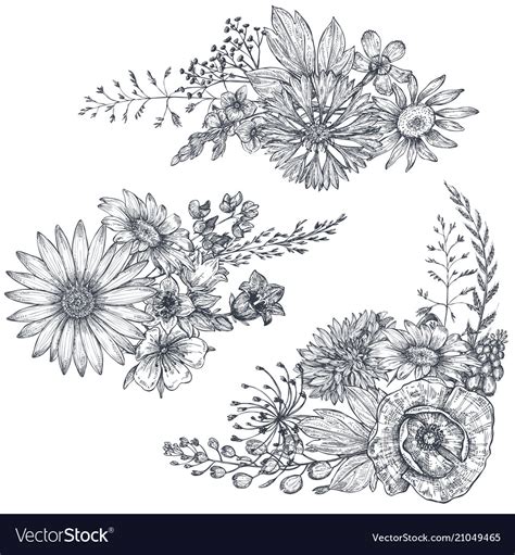 Simple Wildflower Bouquet Art Print By Wildbloomart Flower Sketches