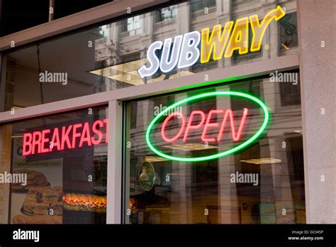 Subway restaurant open sign Stock Photo - Alamy
