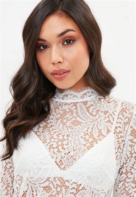 Lyst Missguided High Neck Long Sleeve Lace Top Nabilla Collab