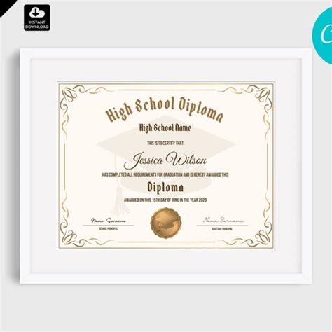 High School Diploma Template Homeschool Diploma Graduation Etsy