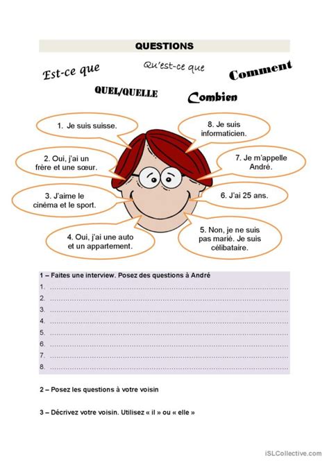 Poser des questions pratique de la g Français FLE fiches pedagogiques pdf doc