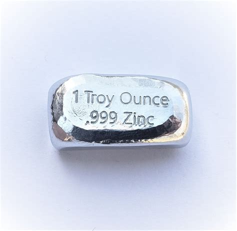 1 Troy Ounce 999 Fine Zinc Bullion Bar No Logo Grimm Metals
