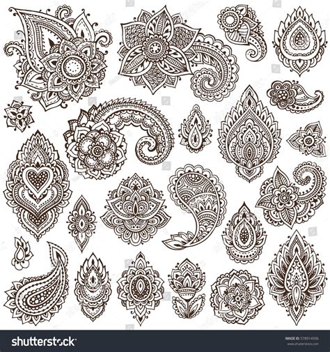 Big Vector Set Of Henna Floral Elements Based On Traditional Asian