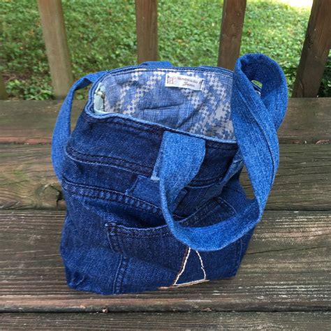 Upcycled Denim Market Tote Bag Navy Blue Market Sailboat Etsy