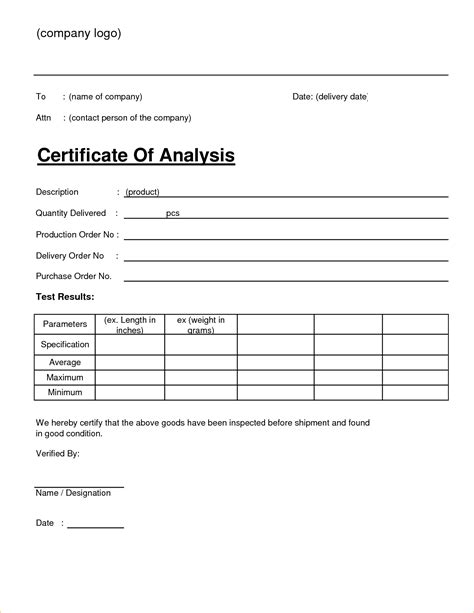 Free Sample Certificate Of Analysis Coa Templates In Certificate