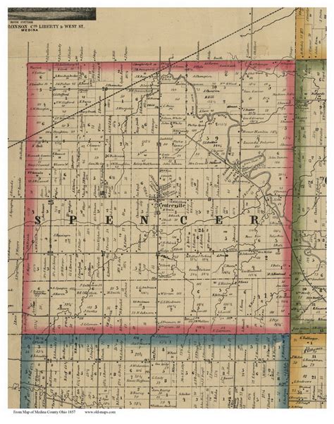 Spencer Ohio 1857 Old Town Map Custom Print Medina Co Old Maps