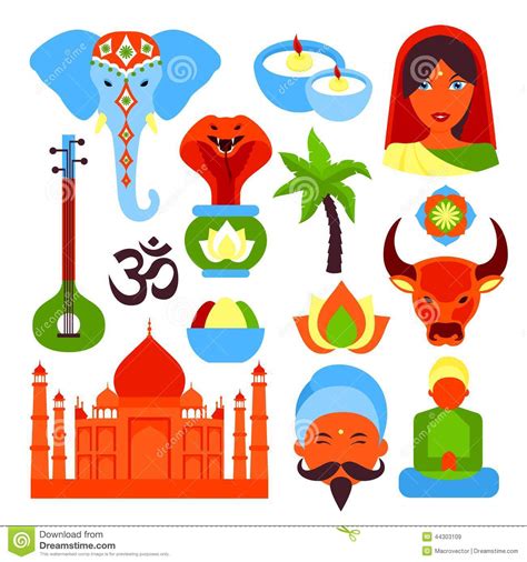 India Symbols Set Stock Vector Illustration Of Mahal 44303109