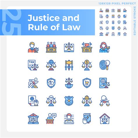 Justice And Rule Of Law Pixel Perfect Rgb Color Icons Set Government