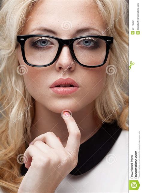 Portrait Of Blonde Woman Wearing Eyeglasses Stock Photo Image Of