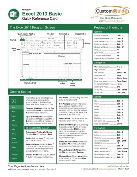 Microsoft Excel 2013 Basic Quick Reference Guide Free Guide