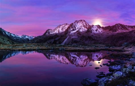 Wallpaper Purple The Sky The Sun Landscape Sunset Mountains