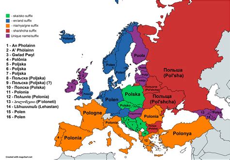 Poland In Different European Languages R Mapporn