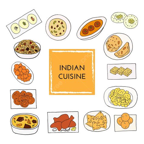 Handdrawn Indian Cuisine Set For Menu Cafe And Restaurant Vector