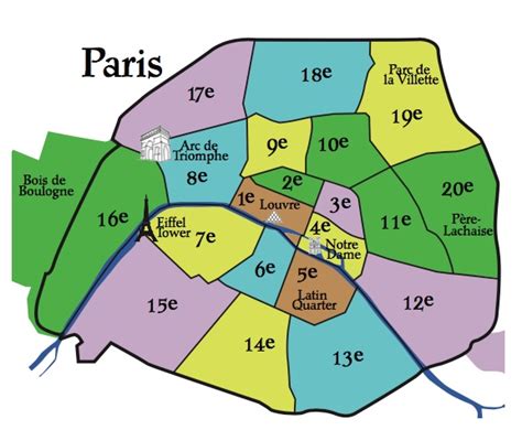 Paris Map With Districts And Attractions Map Of World