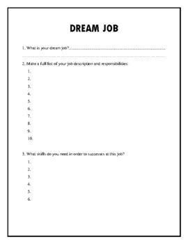 Dream Job Worksheet By Gita Gouran Teachers Pay Teachers