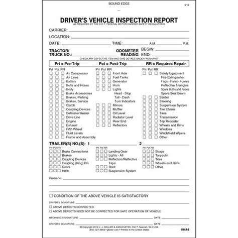 Free Driver S Vehicle Inspection Report Template