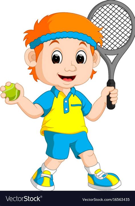 Illustration of a Boy Playing Lawn Tennis. Download a Free Preview or