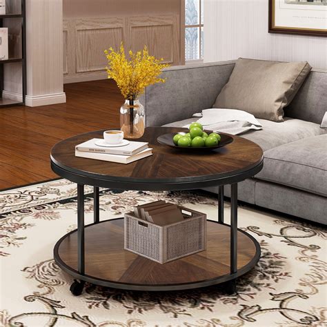 Sentern Round Coffee Table With Caster Wheels And Unique Textured