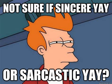Not Sure If Sincere Yay Or Sarcastic Yay Futurama Fry Quickmeme