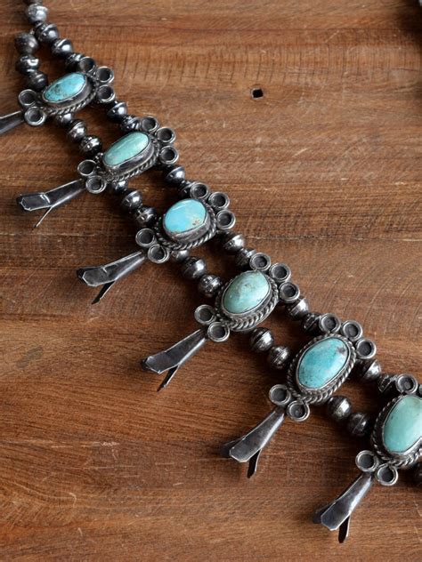 Vintage Navajo Sterling Silver And Turquoise Squash Blossom Etsy