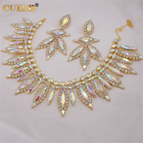 Cuier Drag Queen Necklace Earring Jewelry Set Ab Gold Performance Huge